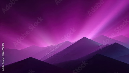 Purple Mountain Sunset with Radiant Light