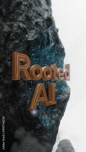 Rooted AI Concept with Circuitry on Rock
