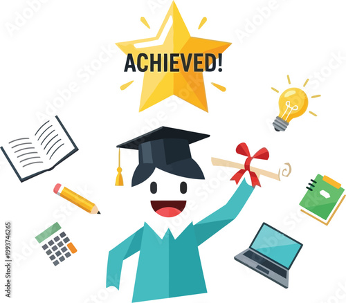 Graduate holds a diploma as he celebrates his academic success with a star.