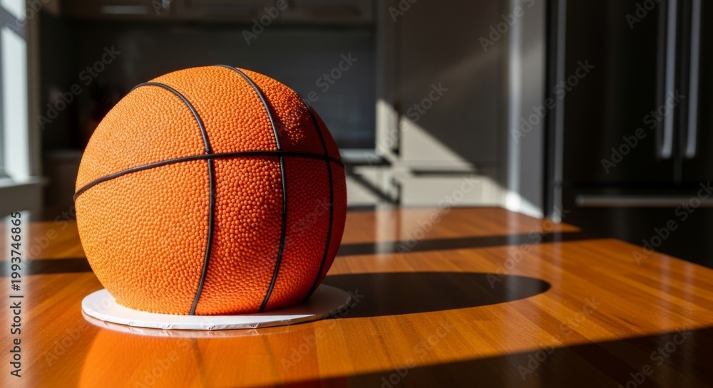 Fototapeta premium Basketball Cake on Wooden Table in Sunlight