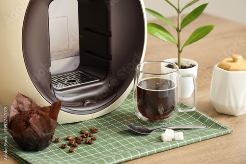 Modern coffee machine, cupc...