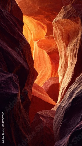 Sunlit Rock Formation in Desert Canyon