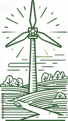 Wind Turbine in Green Landscape