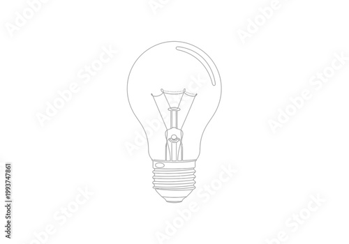 Fotografie Minimalist thin line art illustration of a classic incandescent light bulb on wh