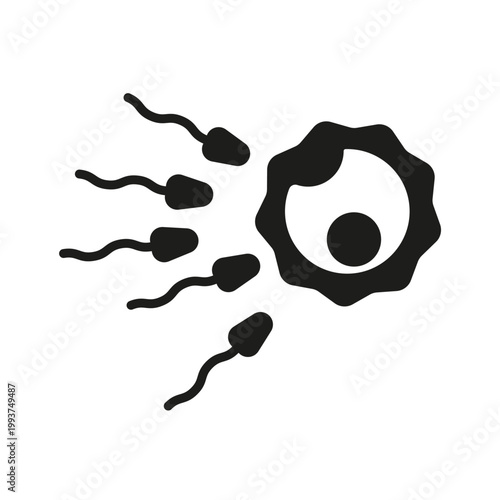 Sperm and ovum fertilization icon. Simple black reproduction icon for fertility, conception and medical healthcare design. Vector illustration.
