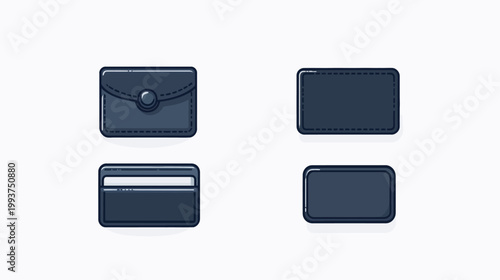 A collection of stylized, minimalist illustrations of different wallet and card designs on a white background