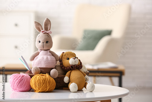 Basket with yarn, crochet h...