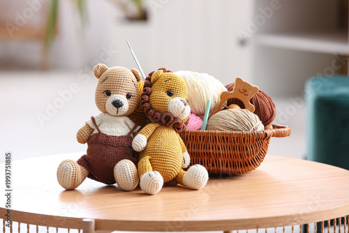 Basket with yarn, crochet h...