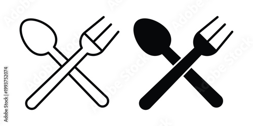 Spoon and Fork icon solid glyph and line series icons