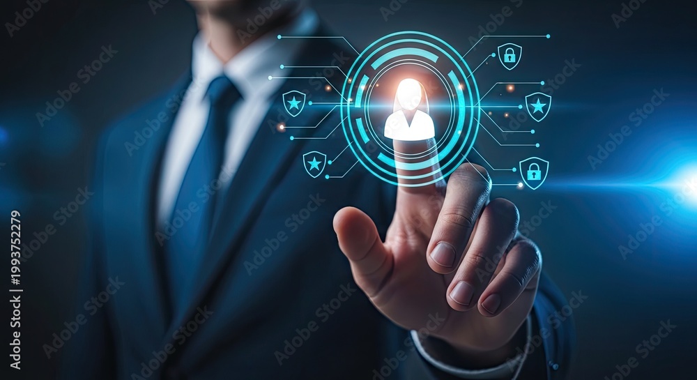 Fototapeta premium Biometric security fingerprint scan and futuristic digital interface concept