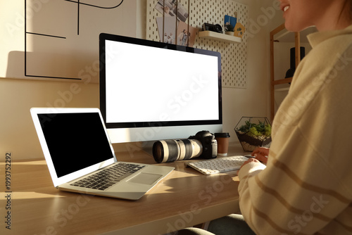Female photographer working...