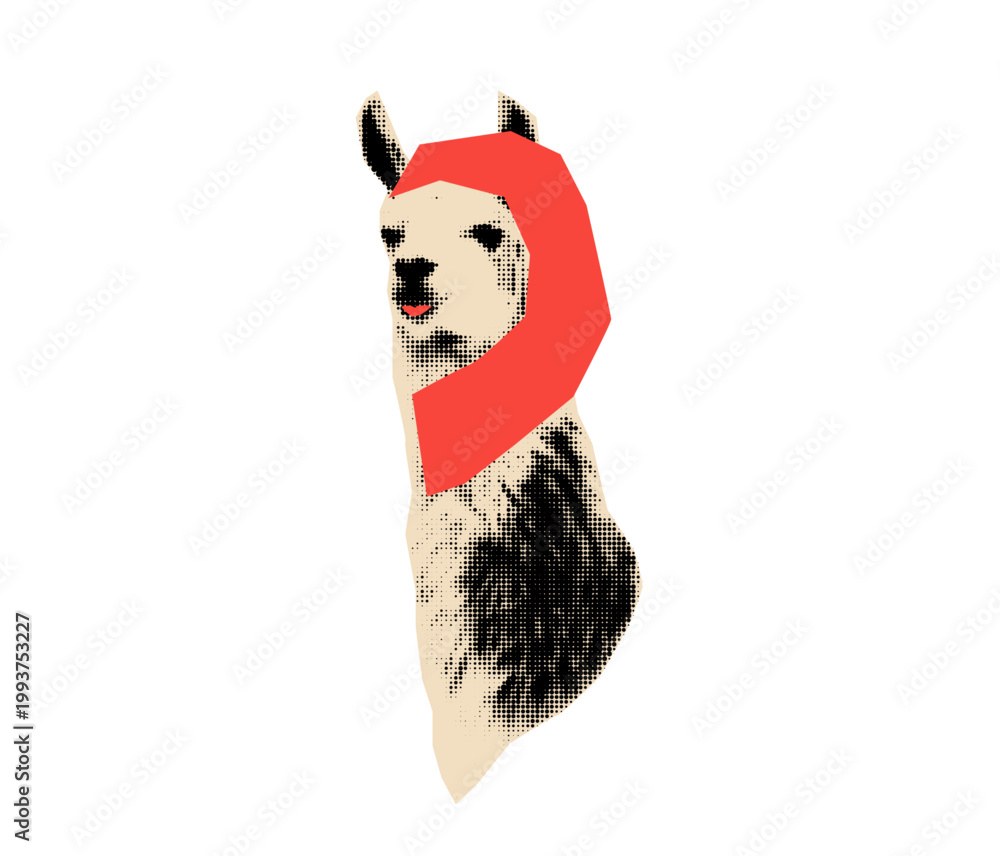 Fototapeta premium Llama halftone cutout. Animal sticker for popart collage.