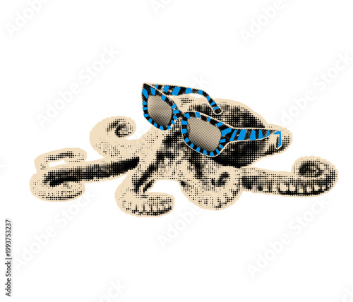 Octopus with glasses halftone cutout.