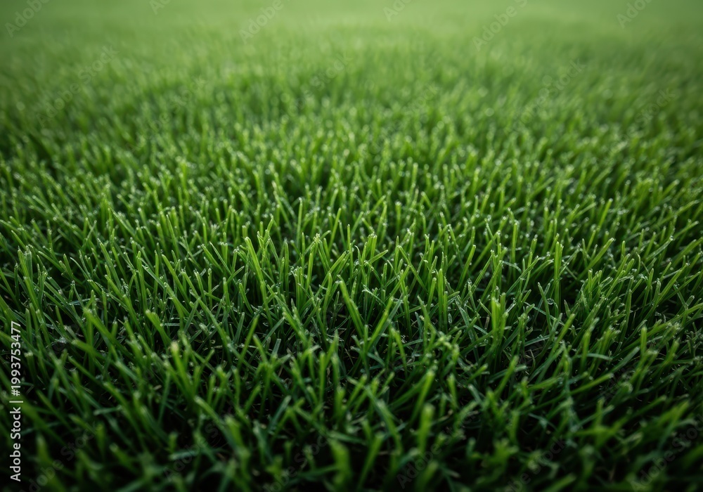 Fototapeta premium A macro view of freshly trimmed, lush green lawn grass texture, serving as a perfect natural background or pattern element, carpet, detail, outdoor