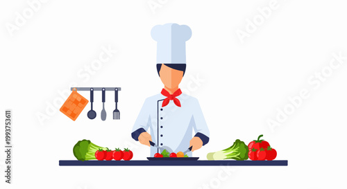 Chef Preparing Fresh Vegetable Salad.