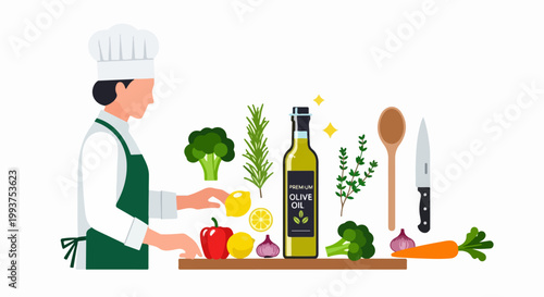 Chef preparing healthy food ingredients.