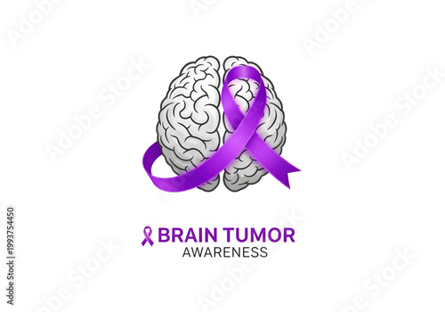 Brain Tumor Awareness typography with human brain and white awareness ribbon healthcare medical icon vector png on transparent background