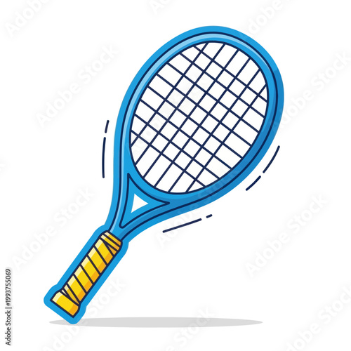Blue Tennis Racket with Yellow Grip - Sport Equipment Illustration