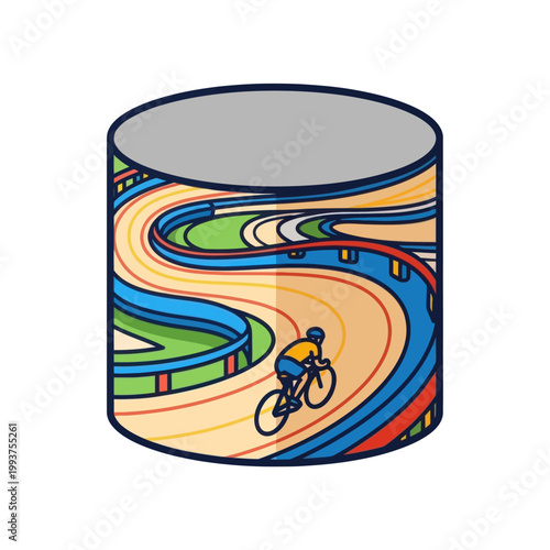 Cyclist on Velodrome Track - Artistic Cylinder Illustration