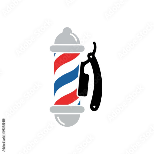 Barber Pole and Straight Razor Icon - Classic Grooming and Shaving Symbol