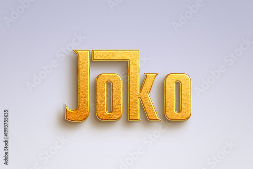 Gold text effect of Indonesian name Joko on light-blue background.