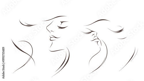 Artistic depiction of facial profiles in a minimalist style, featuring graceful lines and expressions