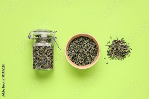 Jar and bowl with dried gre...