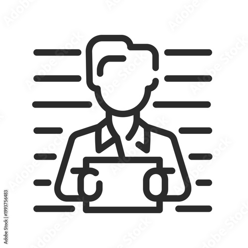 Mug Shot icon. Simple line Mug Shot icon for police arrest record, criminal identification, prison booking and law enforcement concept. Vector illustration