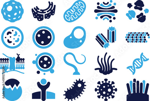 Bild auf Leinwand Science icons set flat design biology cell microorganism DNA structure vector