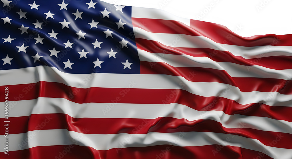 Fototapeta premium American flag waving in wind with stars and stripes isolated on transparent background
