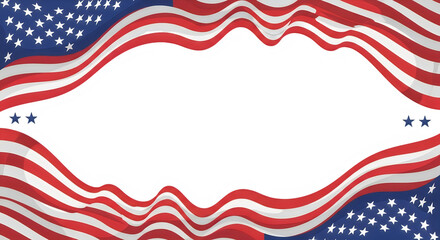 American flag wavy border heart shape cutout isolated on transparent background