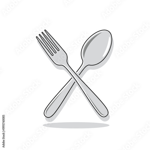 A simple, clean illustration of a fork and spoon crossed over each other, symbolizing dining or eating.