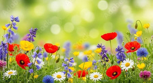 Vibrant colorful flowers in a lush green field