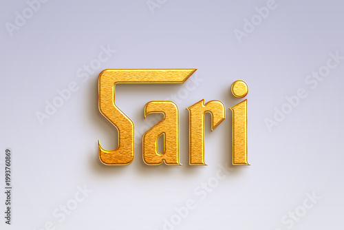 Gold text effect of Indonesian name Sari on light-blue background.