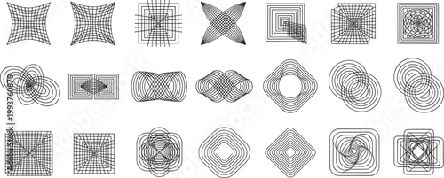 Fényképezés Abstract geometric line patterns set with warped grids, radial shapes and optica