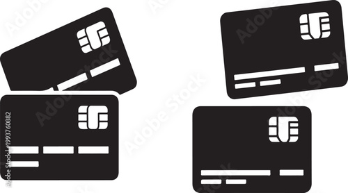 Two black credit cards on top of each other on a white background