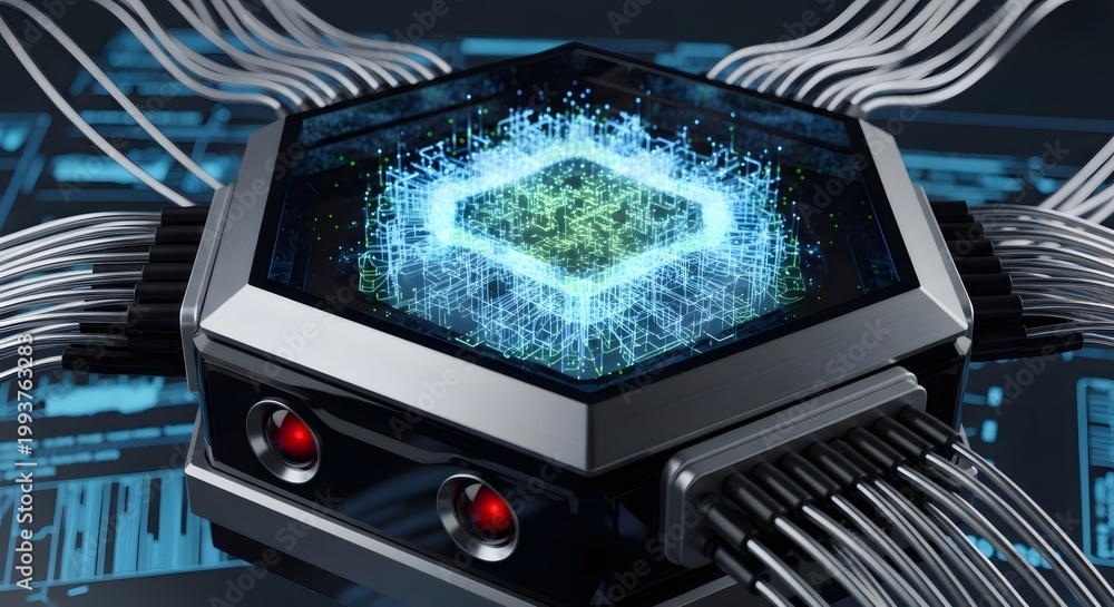Fototapeta premium Quantum computing core processing data for artificial intelligence