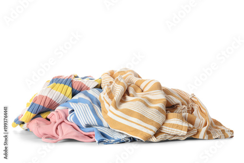 Cuadro en lienzo Pile of dirty laundry on white background