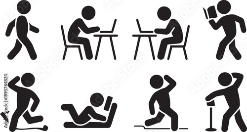 Human figures in various poses a silhouette illustration of daily activities