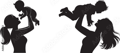 Motherhood silhouette a tender moment of a mother lifting her child in the air