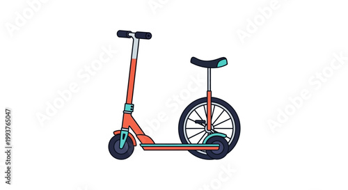 Illustrated scooter and unicycle isolated on white background flat design