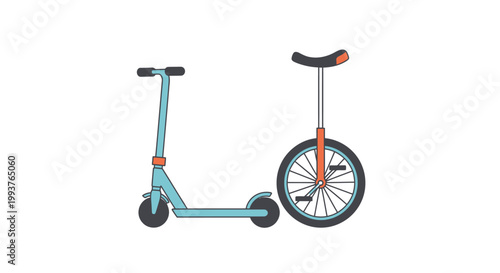 Illustrated scooter and unicycle on white background for transportation