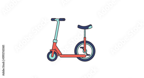 Illustrated scooter and unicycle on white background vector design