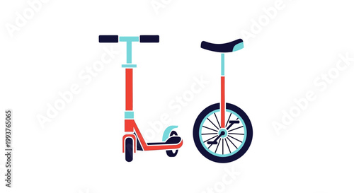 Illustrated scooter and unicycle on white background vector design