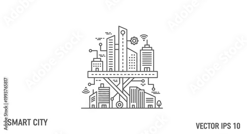 Modern smart city illustration buildings and technological network
