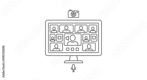 Online meeting illustration people connecting via webcam on a computer screen