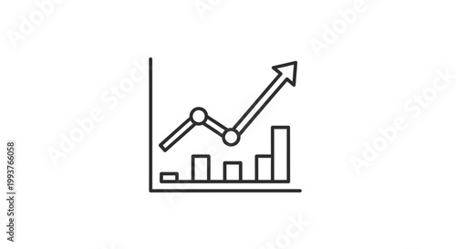 Rising chart icon showing business growth and financial success on white