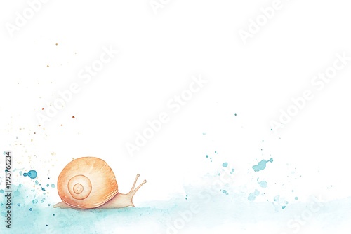 Serene snail ambling through watercolor splashes