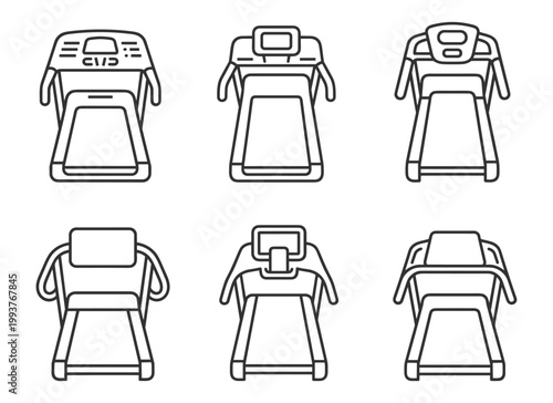 set of treadmill line icons fitness equipment gym exercise cardio machines on transparent background