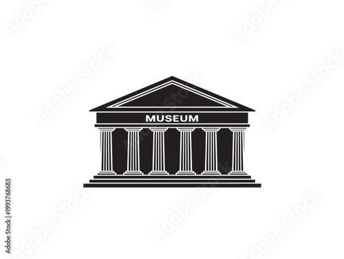 modern museum building flat design vector illustration with columns and signage